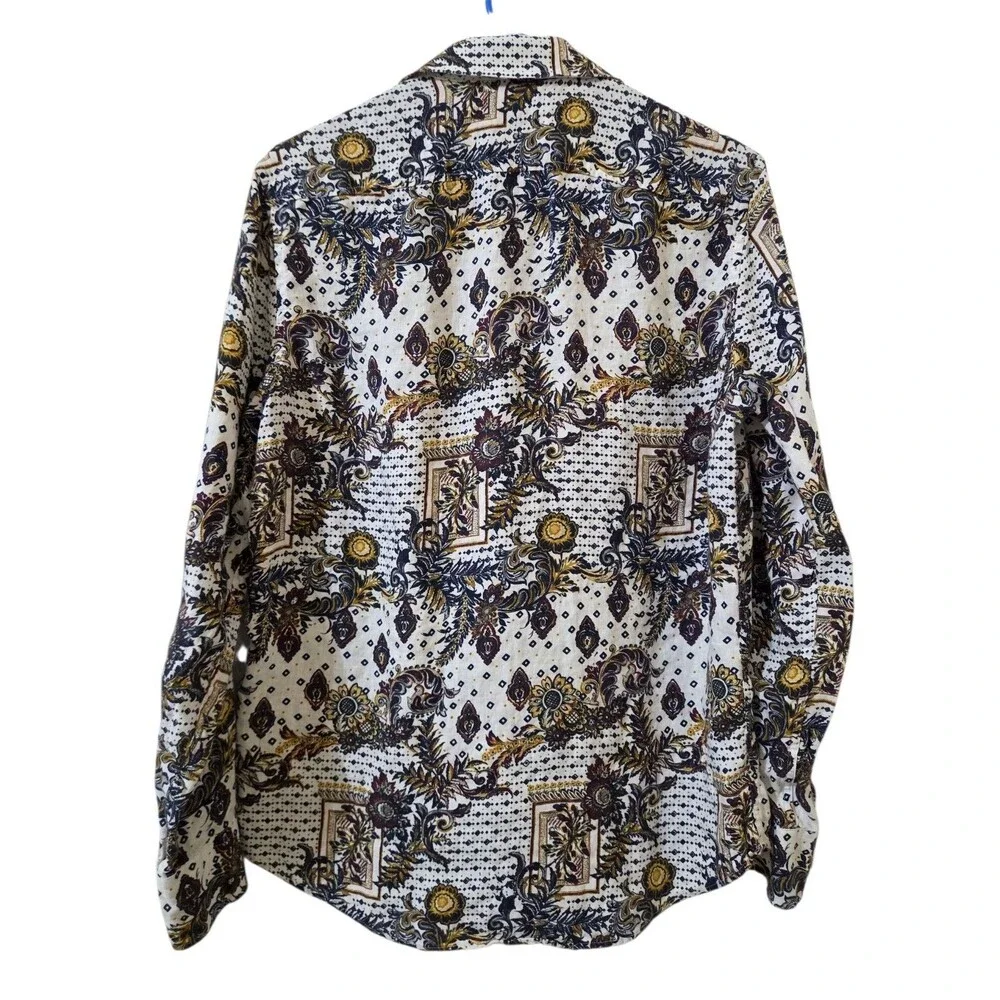 Baird McNutt Linen Murano Shirt Men's S Blue White Floral Paisley Button Up D131 - Picture 2 of 12